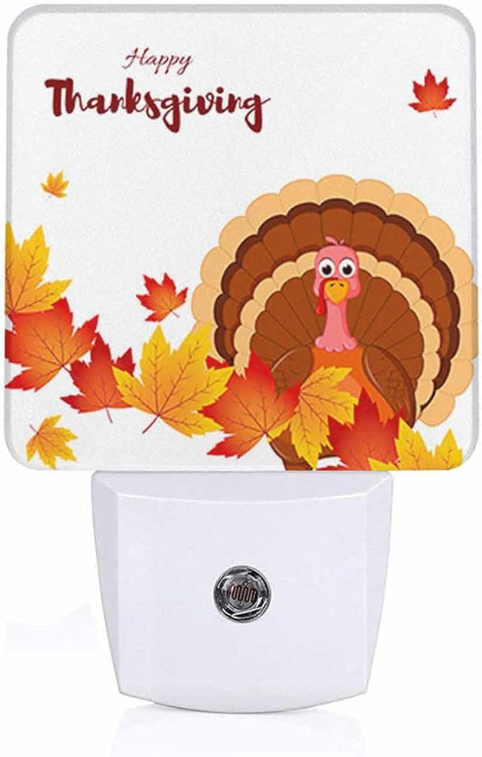 LED Night Light Plug into Wall with Dusk to Dawn Light Sensor White Energy Efficient Happy Thanksgiving Leaf Turkey Autumn Nightlight for Bedroom Bathroom Hallway Living Room Kitchen - Bloomnest
