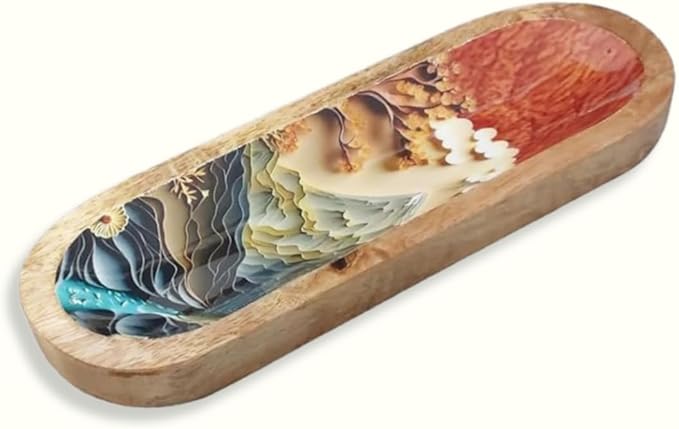 Bless-International Traditional-Handmade-Tray-Burner Wooden-Trat-Incense-Stick-Holder Ash-Catcher-Stand for-Aromatherapy-Meditation-Yoga (Beautiful Mountains, 11x4x1.22 Inches) - Bloomnest
