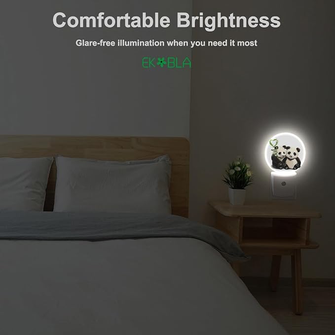 EKOBLA Cute Panda Night Lights Plug into Wall Panda Bear Bamboo Plug-in Nightlights Home Auto Sensor LED Dusk to Dawn Light for Bedroom Bathroom Kitchen Corridor - Bloomnest