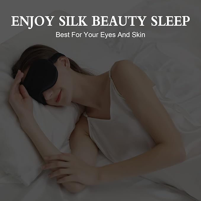 ZIMASILK Adjustable 22 Momme 100% Mulberry Silk Sleep Mask, 3D Contoured Cup Eye Mask for Sleeping, Super Soft Breathable Blindfold, Perfect Blocks Light for Sleeping. (Bluestone) - Bloomnest