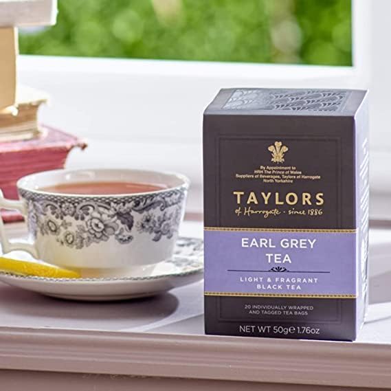 Taylors of Harrogate Earl Grey, Black Tea, Individually Wrapped Bags, 20 Count (Pack of 1), Fragrant, Delicate & Light, Caffeinated, Enjoy Hot or Iced, 20 Teabags - Bloomnest