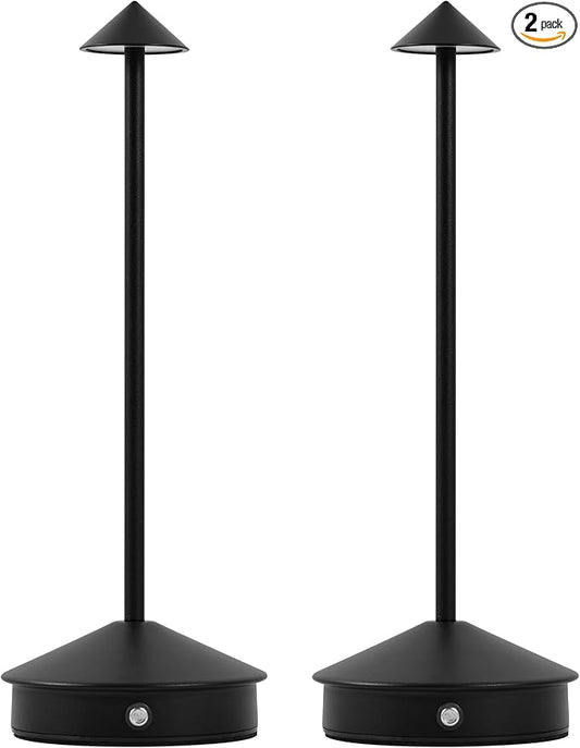 Cordless Table Lamps,LED Rechargeable Desk Lamp,Portable Modern USB Battery Operated Lights,Outdoor Waterproof Touch Dimmable,for Patio,Restaurant,Bar,Camping,Dining Home Set of 2 Black - Bloomnest