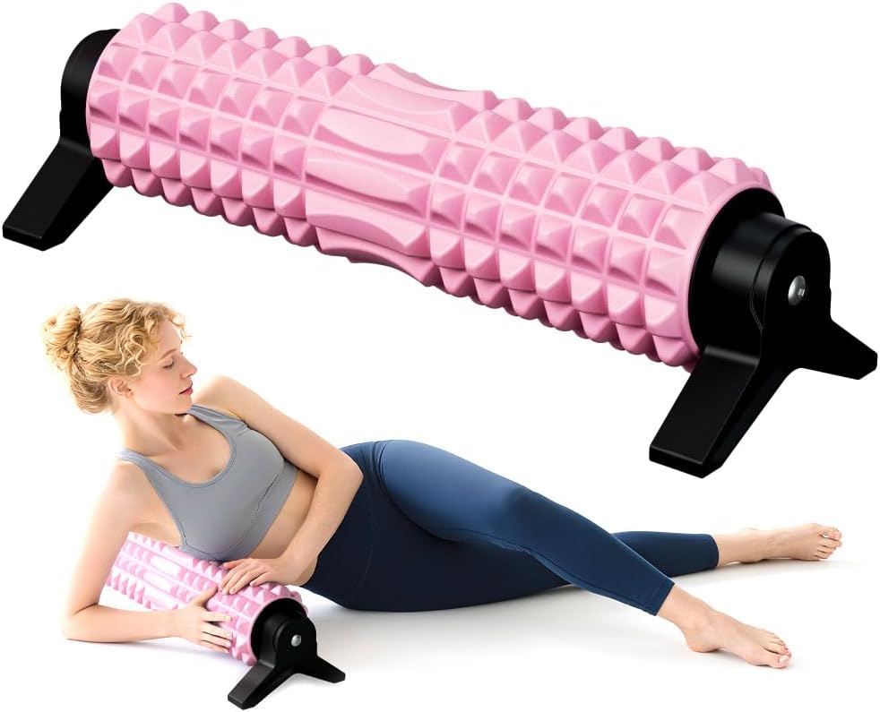 RUNWE Foam Roller with Stand - Bracket Foam Roller for Back Pain, 21 inch Trigger Point Deep Tissue Massage Roller, Medium Density Grid Bracket Foam Rollers, Leg Roller for Muscles Deep Tissue