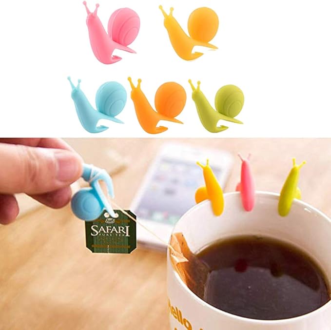 Cute Snail Shape Silicone Tea Bag Holder Tea Infuser Tea Filters Unicorn Tea Infusion Tea Strainer Steeper Shape Silicone Wine Cup Tag Tea Holders Suitable for Family Parties Office Supplies 6PCS