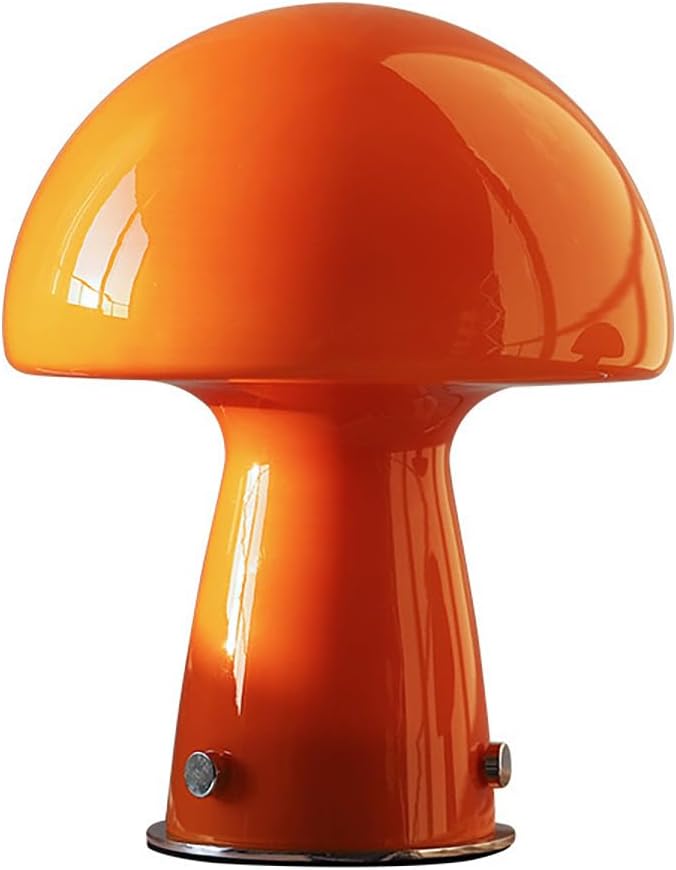 Cute Mushroom Lamp with Glass Lampshade,Small Orange Table Light,Dimmable Led Bedside Lamp,Mid Century Modern Desk Light for Living Room Bedroom - Bloomnest