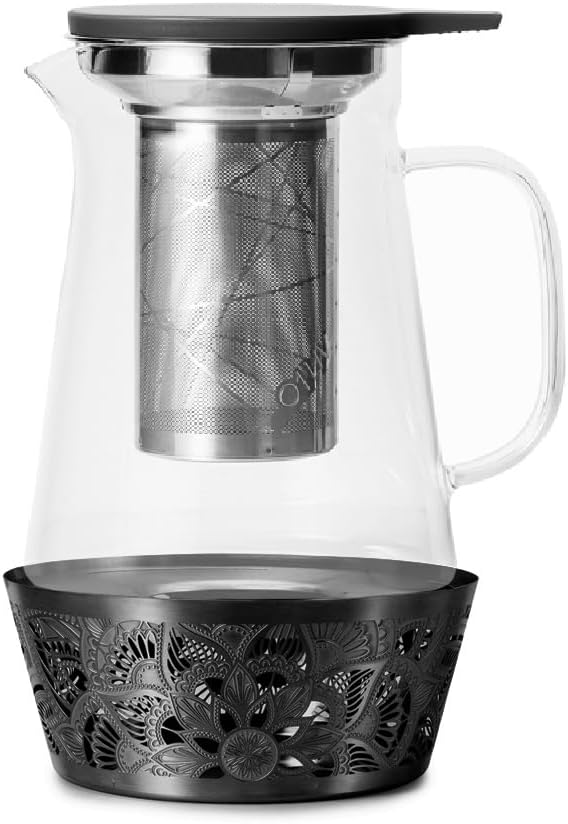 Elegant Glass Teapot with Built-In Tea Infuser & Stainless Steel Candle Warmer Base - 1000ml, Premium Gift Set for Tea Lovers, Perfect for Brewing and Keeping Tea Warm - Bloomnest