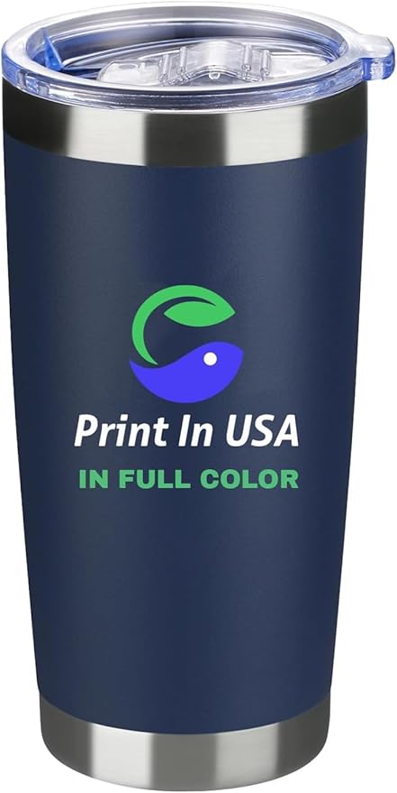 Personalized Custom Print in USA Tumbler 20oz Stainless Steel Double Wall Coffee Cup with Lid & Straw Insulated Tumbler with Colorful Text Logo Photo