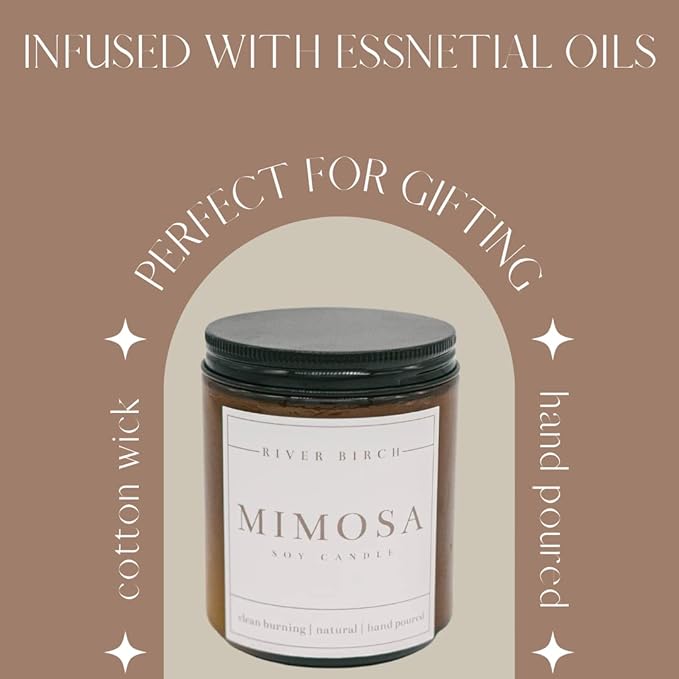 River Birch Candles Mimosa Scented Candle | Premium, All-Natural, Non-Toxic, Soy Candles | 8.5oz 40 Hr Burn Time | Cozy Relaxing Gifts for Home - Bloomnest