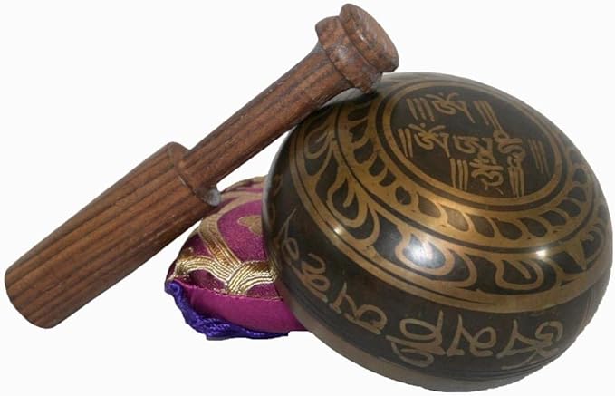 3005 SB 'D' Note Sacral Chakra Antique Tibetan Auspicious Symbol Bowl Set ~ Nepal - Bloomnest