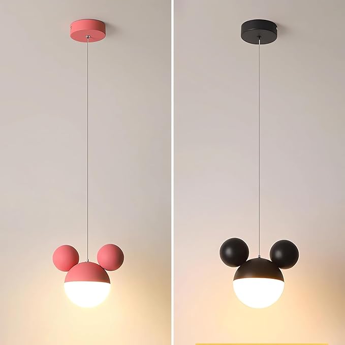 Cartoon Mouse Pendant Lighting for Kitchen Island, Creative Personality Iron Chandelier ，Pink Children's Bedroom Adjustable Cord Ceiling Lamp Shade Hanging Lights for Cafe Dining Room Bedroom (Pink) - Bloomnest