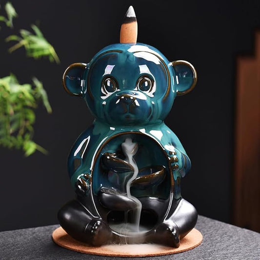 Cute Monkey Animal Waterfall Backflow Incense Holder for Sticks,Ceramic Incense Burner with Mat,Tweezers for Home Aromatherapy Ornament Decor AI017 - Bloomnest