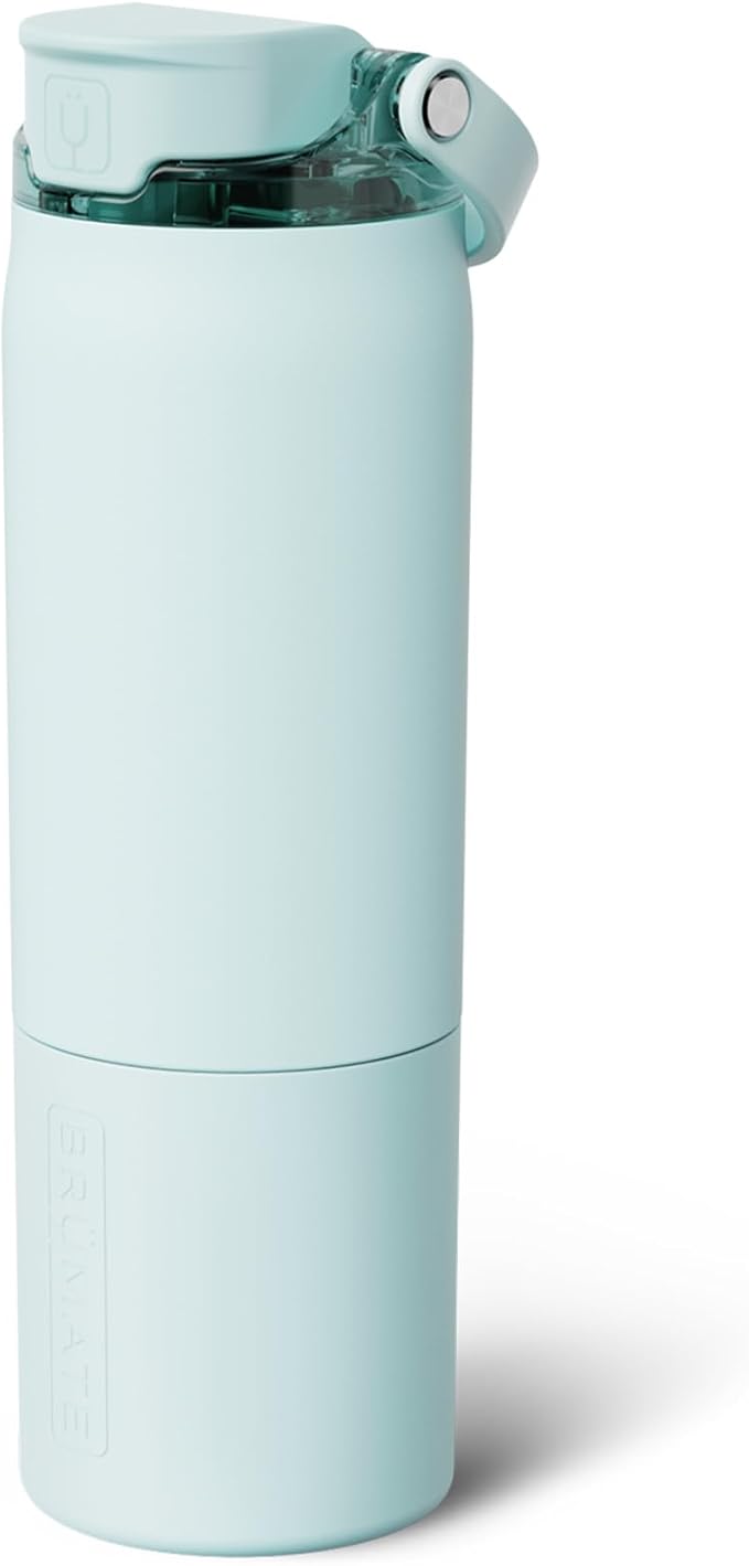 BrüMate Rise 25oz Water Bottle With 100% Leakproof Covered Silicone Straw | Insulated Stainless Steel Water Bottle | Cup-Holder Friendly | Fast Flow | Soft Sip Silicone Spout | BPA-Free (Blue Agave) Br%C3%BCMate