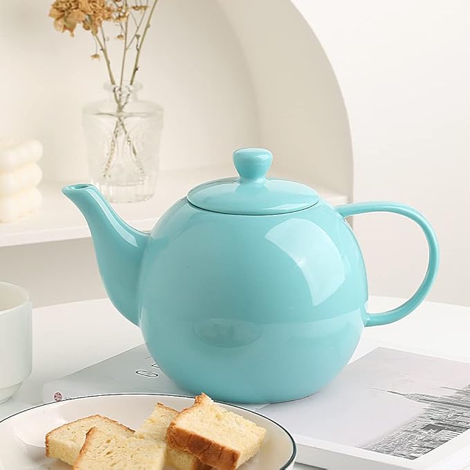 Sweejar Porcelain Teapot with Removable Stainless Steel Infuser,Microwave & Dishwasher Safe Tea Pots for Loose Tea,Tea Infuser Pots for Chrismas Women Gift (40oz Turquoise) - Bloomnest