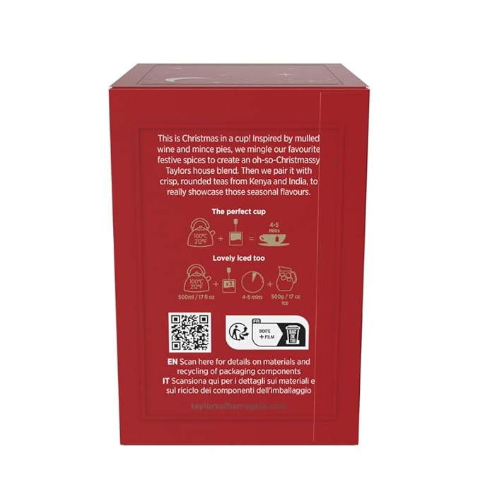 Taylors of Harrogate Spiced Christmas, Holiday Black Tea, Individually Wrapped Bags, 20 Count (Pack of 6), Deep, Festive and Spiced, Caffeinated, Enjoy Hot or Iced, 120 Teabags - Bloomnest