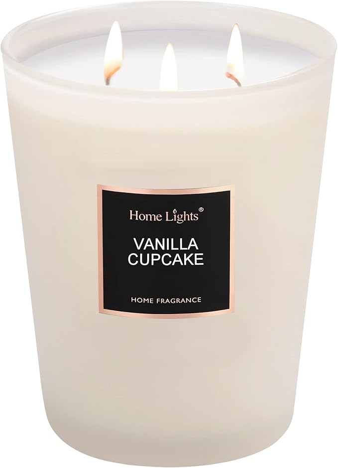HomeLights Highly Scented Soy Candles Big 33.3 oz for Home. 3 Cotton Wicks, Smokeless Long Lasting 130 hrs in Vanilla Cupcake. 5x6, Great Gift for Women & Men - Bloomnest