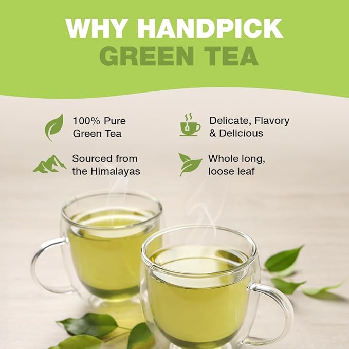 HANDPICK, Organic Green Tea Bags - 100 Eco-Friendly Tea Bags | USDA Organic | Resealable Pack for Freshness | Delicate & Flavory | Direct From India - Bloomnest