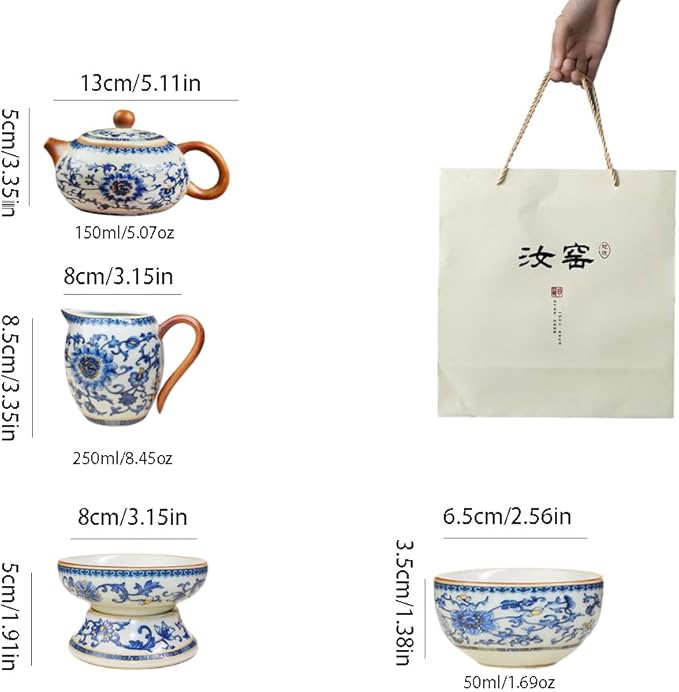 Chinese Tea Pot Sets,10 Pcs Portable Ceramic Cup for Tea, White And Blue Tea Kettle Set,Including 1 Teapot, 1 Tea Strainer, 7 Tea Cups, Asian Tea Sets For Adult,Home,gifing,Tea Lover And Office - Bloomnest