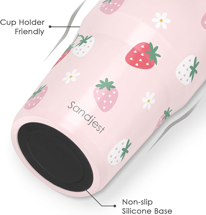 SANDJEST Strawberry Stainless Steel Straw Lid Tumbler 30oz with Carry Handle for Women Girls, Insulated Travel Coffee Cup, Gift for Sports Workout Christmas Birthday - Bloomnest