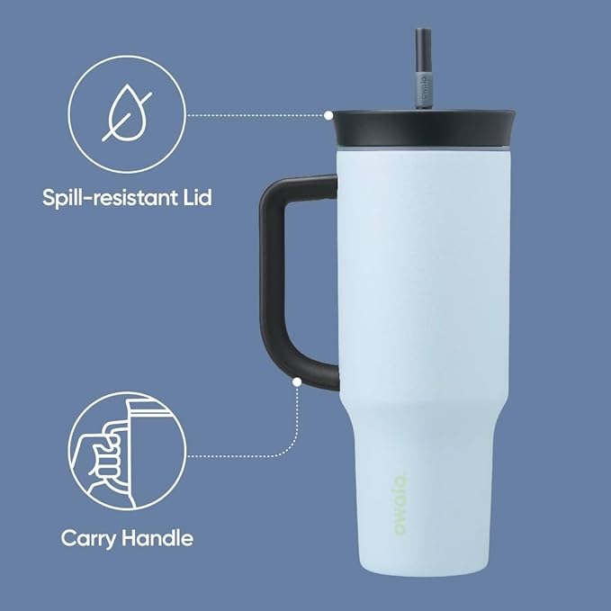 Owala Stainless Steel Triple Layer Insulated Travel Tumbler with Spill Resistant Lid, Straw, and Carry Handle, BPA Free, 40 oz, Blue (The Great Blue) - Bloomnest