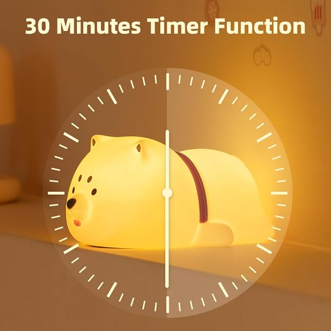 Cute Puppy Night Light for Baby Kids - Rechargeable Touch Control Night Light with 3 Brightness, Warm Light, Timer & Soft Silicone - Nursery Bedroom - Bloomnest