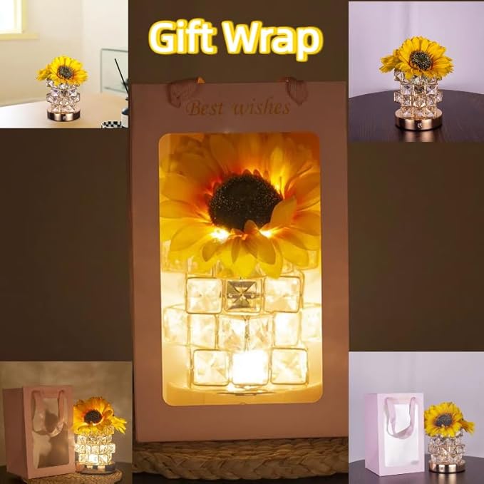 Flower Lamp with USB Charge,3-Colour Infinitely Dimmable Artificial Sunflower LED Table Lamp,Rechargeable Cordless Touch Small Night Light,Gift Ideas for Mothers Day,Xmas,Birthday (Sunflowers01) - Bloomnest