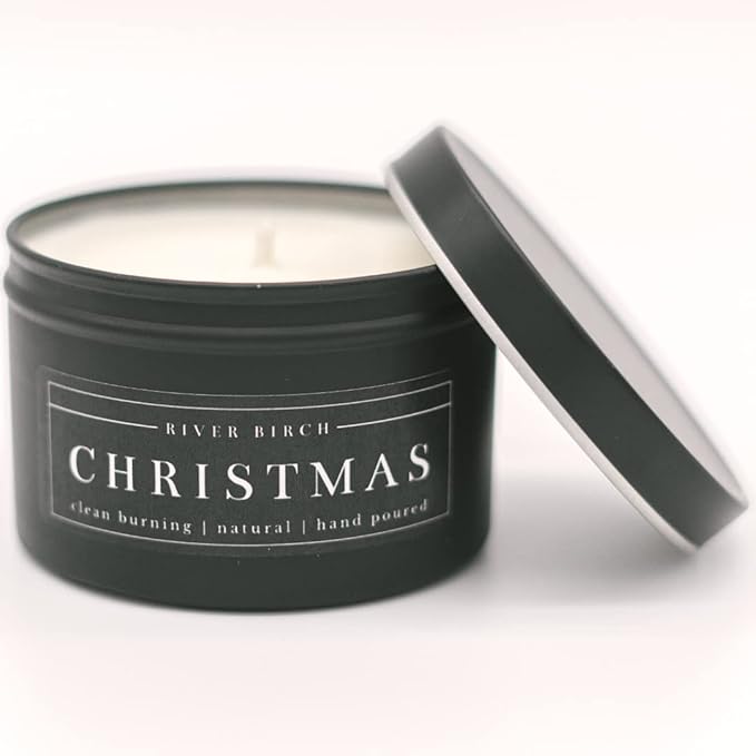 River Birch Candles Christmas Scented Candle | Premium, All-Natural, Non-Toxic, Soy Candles | 8 oz. Black Matte Tin Travel Candle | Cozy Relaxing Gifts for Home - Bloomnest