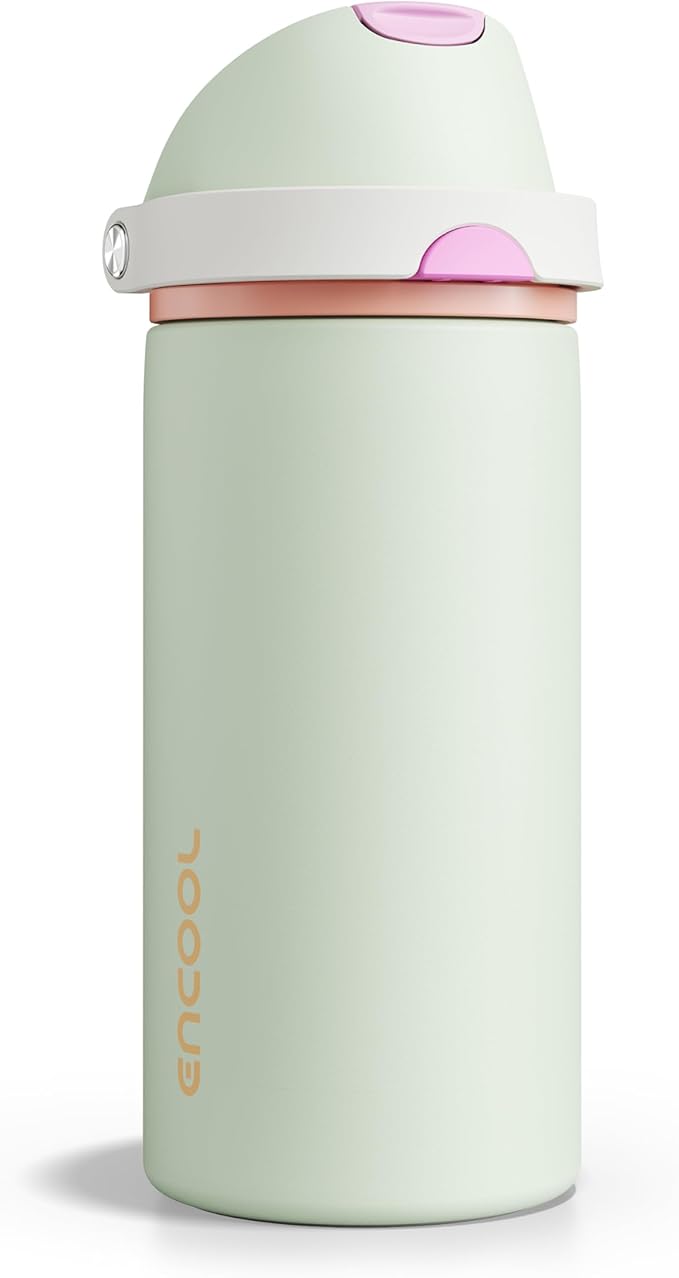 Insulated Water Bottle with Straw - Encool Stainless Steel Water Bottle with Push Button Lid, Leak-Proof & BPA-Free, Keeps Cold for 24 Hours for Sports, Travel, Gym (18 oz, Geyser Green) ENCOOL