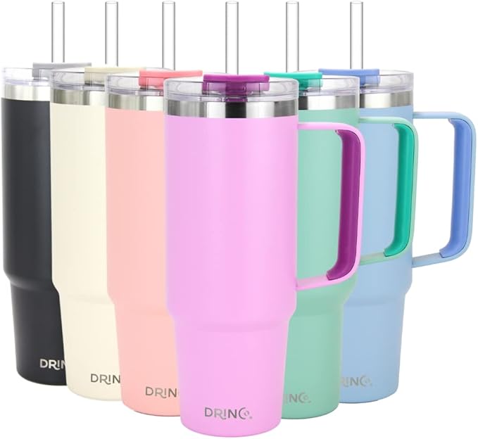 Drinco 40oz 30 oz Tumbler with Handle, Straw Lid, Insulated Stainless Steel Travel Mug Water Bottle Ice Coffee Cup For Cold and Hot, BigSur (30oz Lavender) - Bloomnest