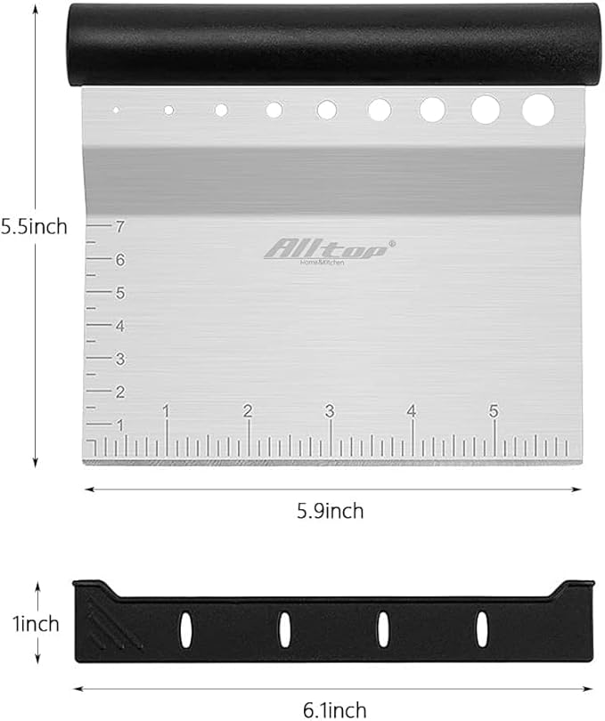 ALLTOP Bench Scraper & Chopper with Herb Stripper,Stainless Steel Multipurpose Kitchen Baking Tool for Bread Dough Pastry Cake -Leaf Remover with Plastic Handle &Upgraded Protective Cover - Bloomnest