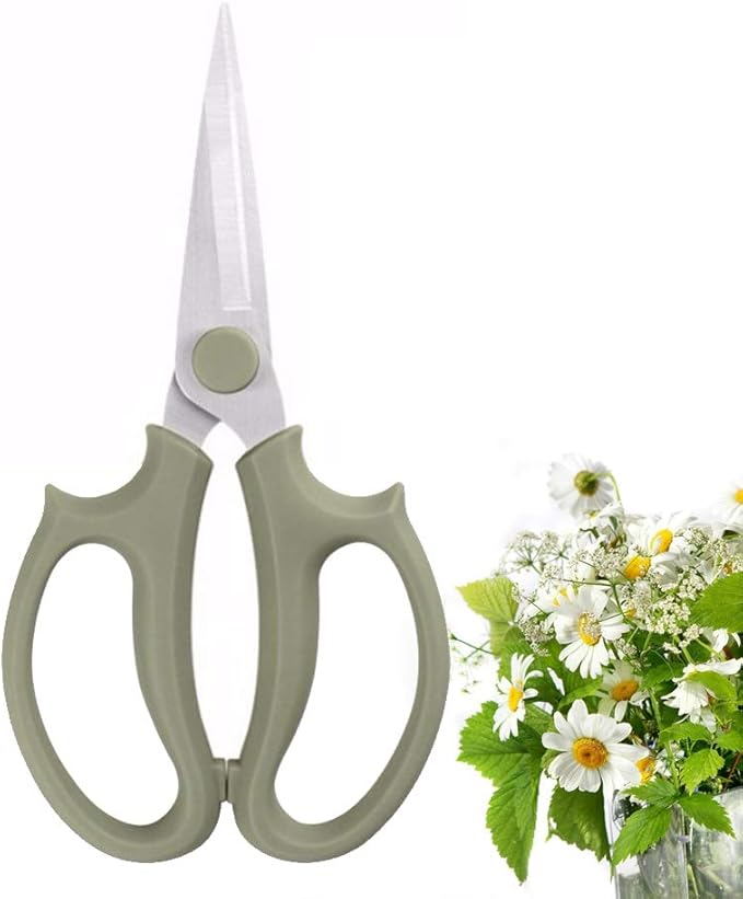 Leize Flower Scissors, Premium Thickened Stainless Steel Floral Shears, Strong Pruner for Flowers, Branches and Leaves (Grey Green Slender) - Bloomnest