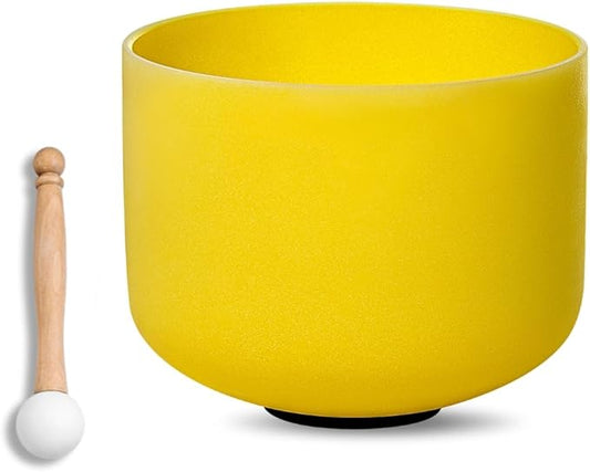 10 inch Yellow E Note Solar Plexus Quartz Crystal Singing Bowl, for Healing Mindfulness Meditation Yoga Sound Baths, with Rubber Mallet O-ring