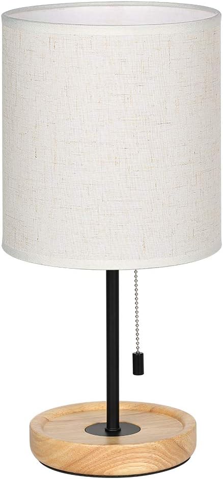 CADUKE Modern Table Lamp, Nightstand Desk Lamp, Bedside Lamp with Wood Base and Linen Shade for Living Room, Bedroom, Office, College Dorm - Bloomnest