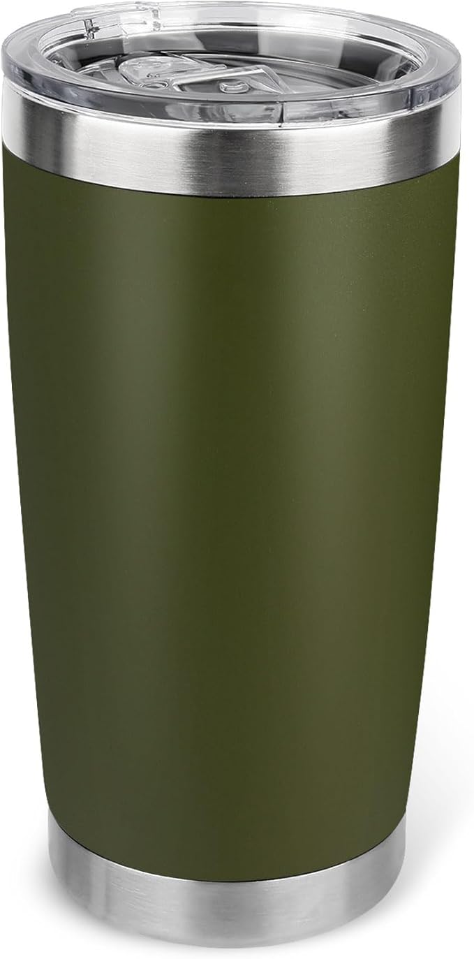 20oz Stainless Steel Tumbler with Lid, Travel Mug - Double Wall Vacuum Powder Coated Cup - Army Green, 1 Pack - Bloomnest