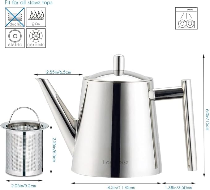Easyworkz Stainless Steel Teapot with Removeable Infuser 27 oz Stovetop Tea Maker for Fruit Herbal and Infusion Tea - Bloomnest
