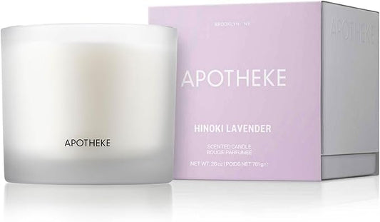 Apotheke 3-Wick Scented Candles for Home, Hinoki Lavender - 26 oz Soy Wax Jar Candle Gift for Women - Long-Lasting Fragrance with Perfume-Grade Essential Oils - Lavender, Lotus Flower, Hinoki Cypress - Bloomnest