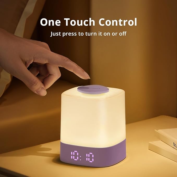 Lyridz LED Nursery Night Light with Clock, Portable Breastfeeding Table Lamp for Baby with Remote Control, 4000mAh Rechargeable Battery, Dimmable, 3 Color Temperature - Bloomnest
