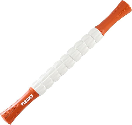 Muscle Roller Massage Roller Stick- Deep Tissue Fascia Blaster for Myofascial Pain Relief, Lymphatic Drainage & Body Sculpting, Handheld Physical Therapy & Recovery Tool(Orange White -18 inch) - Bloomnest