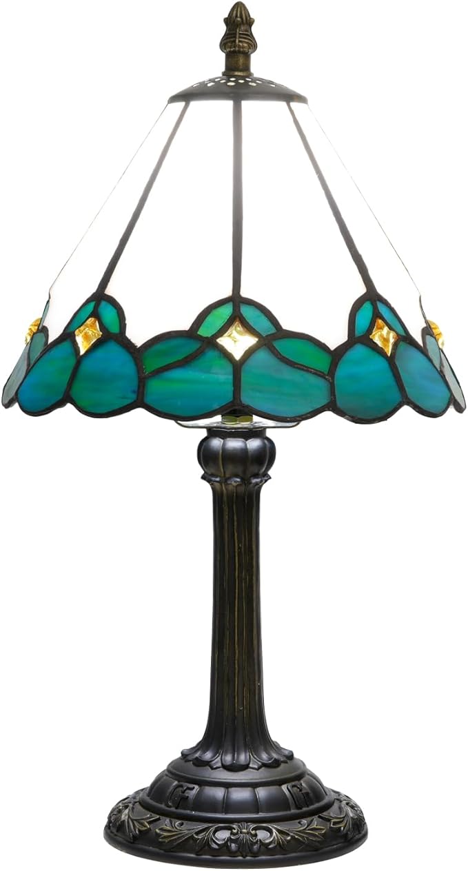 White Tiffany Lamp Small Bedside Dector Light Vintage Stained Glass Table Lamp Living Room Night Lamp Farmhouse Cute Blue Green Butterfly Wings Style Bedroom Nightstand Desk Lamps 8 Inch Mini Gift - Bloomnest