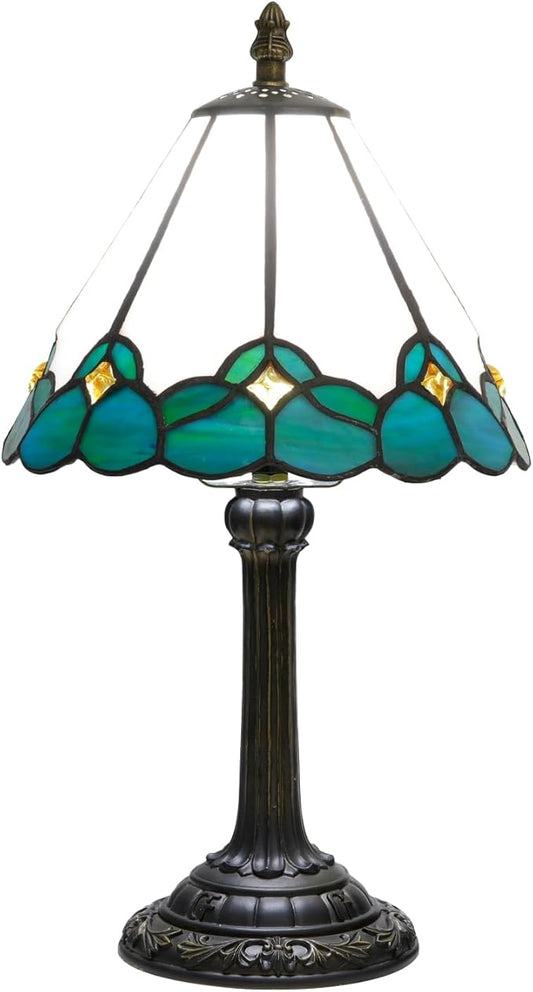 White Tiffany Lamp Small Bedside Dector Light Vintage Stained Glass Table Lamp Living Room Night Lamp Farmhouse Cute Blue Green Butterfly Wings Style Bedroom Nightstand Desk Lamps 8 Inch Mini Gift - Bloomnest