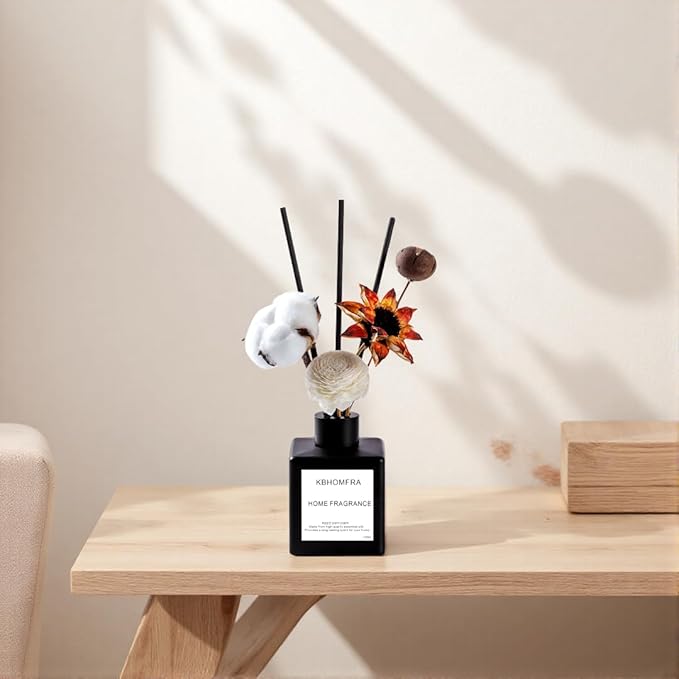 Reed Diffuser Set with Dried Flowers, Jasmine Gardenia Sandalwood Scent, Black Glass Bottle, 5.07fl oz, Aromatherapy Home Fragrance for Bedroom Bathroom (Lime Basil Citrus) - Bloomnest