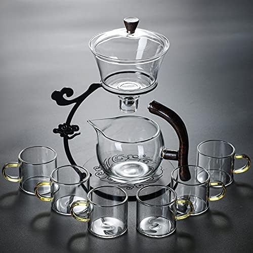 RORA Glass Teapot Set Semi Automatic Drip Rotating with Infuser Lazy Kungfu Tea pot Set (Black) - Bloomnest