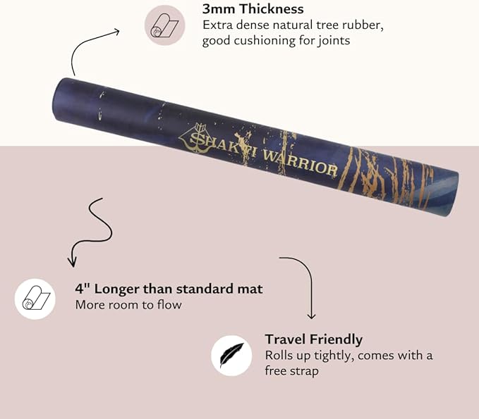 Shakti Warrior Suede yoga mat - Premium Printed Natural Eco-friendly Non-Slip Mat Great for Hot Yoga, Pilates, Workouts (72 inch x 24 inch x 3mm thick) - Bloomnest