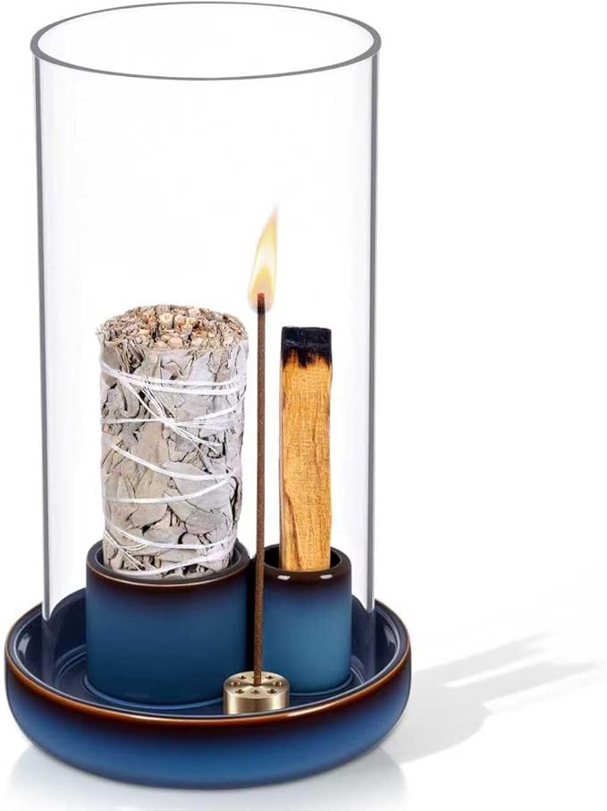 Incense Holder for Sticks with Glass Ash Catcher, Anti-Ash Flying, 4 in 1 Incense Burner Palo Santo Holder Insence-Stick Holder and Candle Holder for Burning Sage and Sticks for Burning - Bloomnest