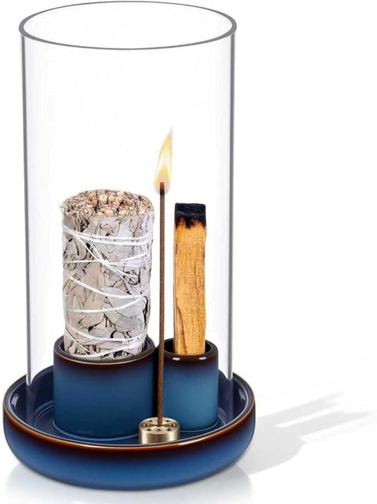 Incense Holder for Sticks with Glass Ash Catcher, Anti-Ash Flying, 4 in 1 Incense Burner Palo Santo Holder Insence-Stick Holder and Candle Holder for Burning Sage and Sticks for Burning - Bloomnest