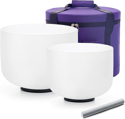 Hye-eun Set of 2 Crystal Singing Bowls 432HZ Chakra Tuned Bowl 8"F 10"C with Carrying Case Sound Healing Bath Keep Balance Therapy Meditation Yoga - Bloomnest