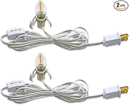 Set of 2 Accessory Cord with 2 C7 Led Light Bulb 6Ft Light IndoorString Lights, Candelabra-Base E12 Socket C7 Lamp for Halloween and Christmas Decorations, Craft Village House Decoration - Bloomnest