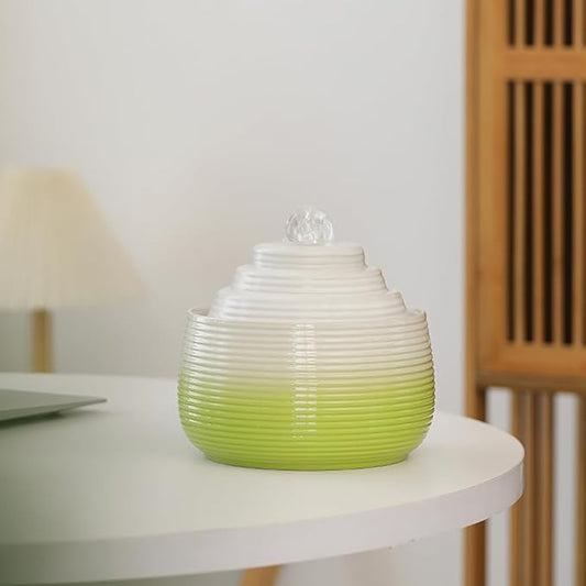 Indoor and Outdoor Fountain Water Feature Fall Ceramic Home Office Decoration mini Tabletop Desktop (Green with Ball S091) - Bloomnest