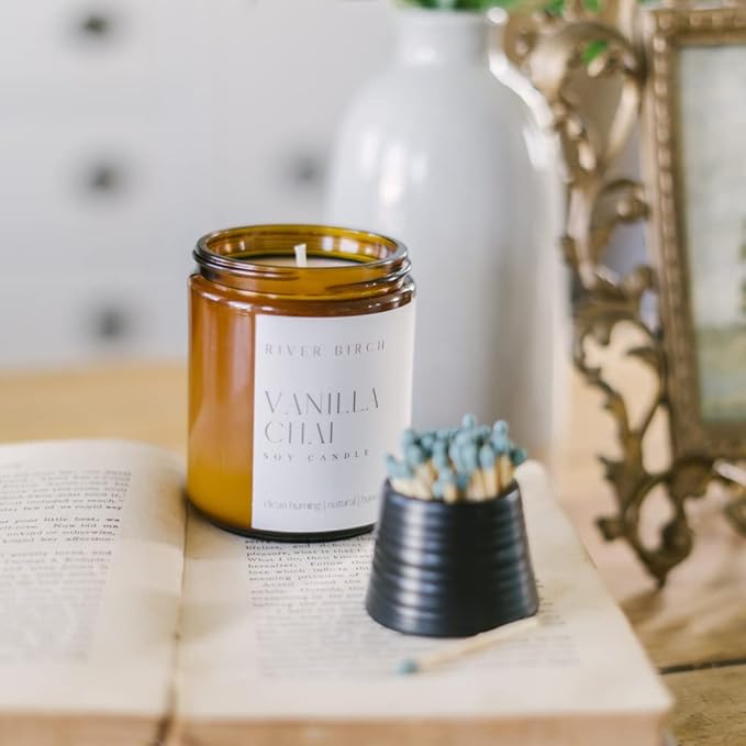 River Birch Candles Vanilla Chai Scented Candle | Premium, All-Natural, Non-Toxic, Soy Amber Jar Candles | 8.5oz 40 Hr Burn Time | Cozy Relaxing Gifts for Home - Bloomnest