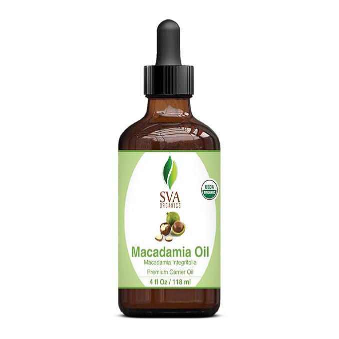 SVA Macadamia Seed Oil Organic - 4 Fl Oz – 100% Natural Cold Pressed Organic Macadamia Oil - for Face, Skin Care, Hair Care, Scalp Massage & Body Massage – Carrier Oil with Dropper - Bloomnest