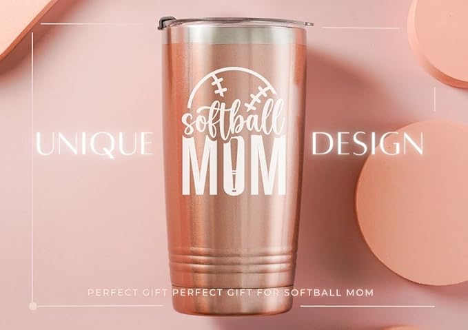 Onebttl Softball Mom Gifts, Gifts for Softball Player Daughter 20oz Skinny Stainless Steel Cup with Lid and Straw- Rose Gold - Bloomnest